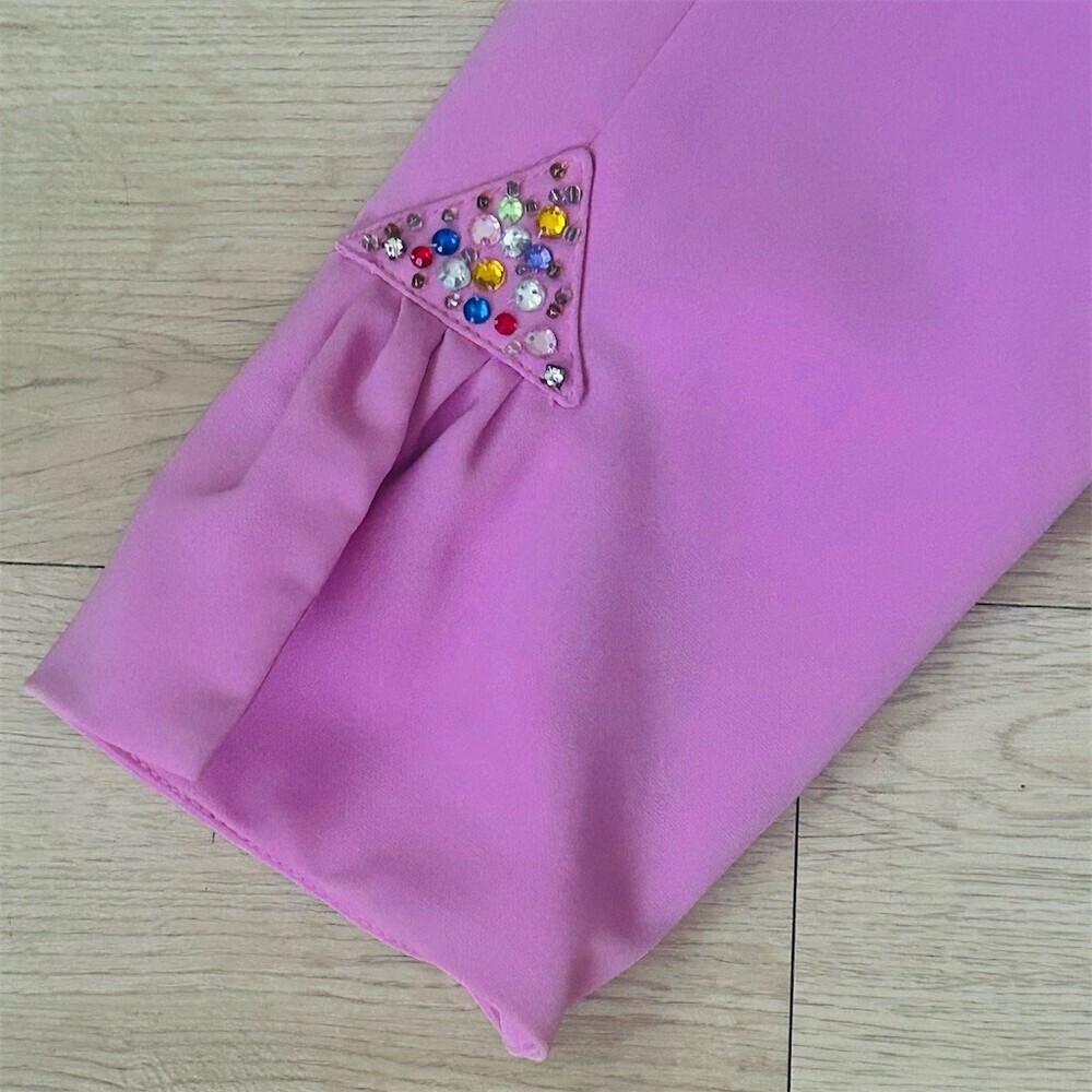 ASHRO Blazer Jacket Womens Size 8 Pink Embellished Single Button Lined - Picture 6 of 9